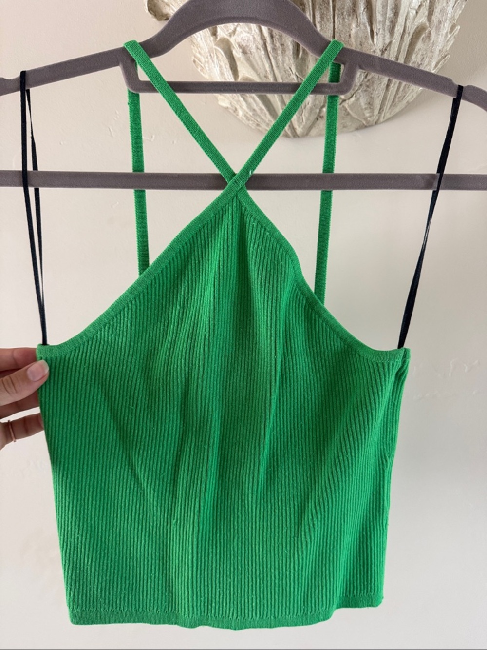 H&M Green Ribbed Crop Top with Crisscross Straps